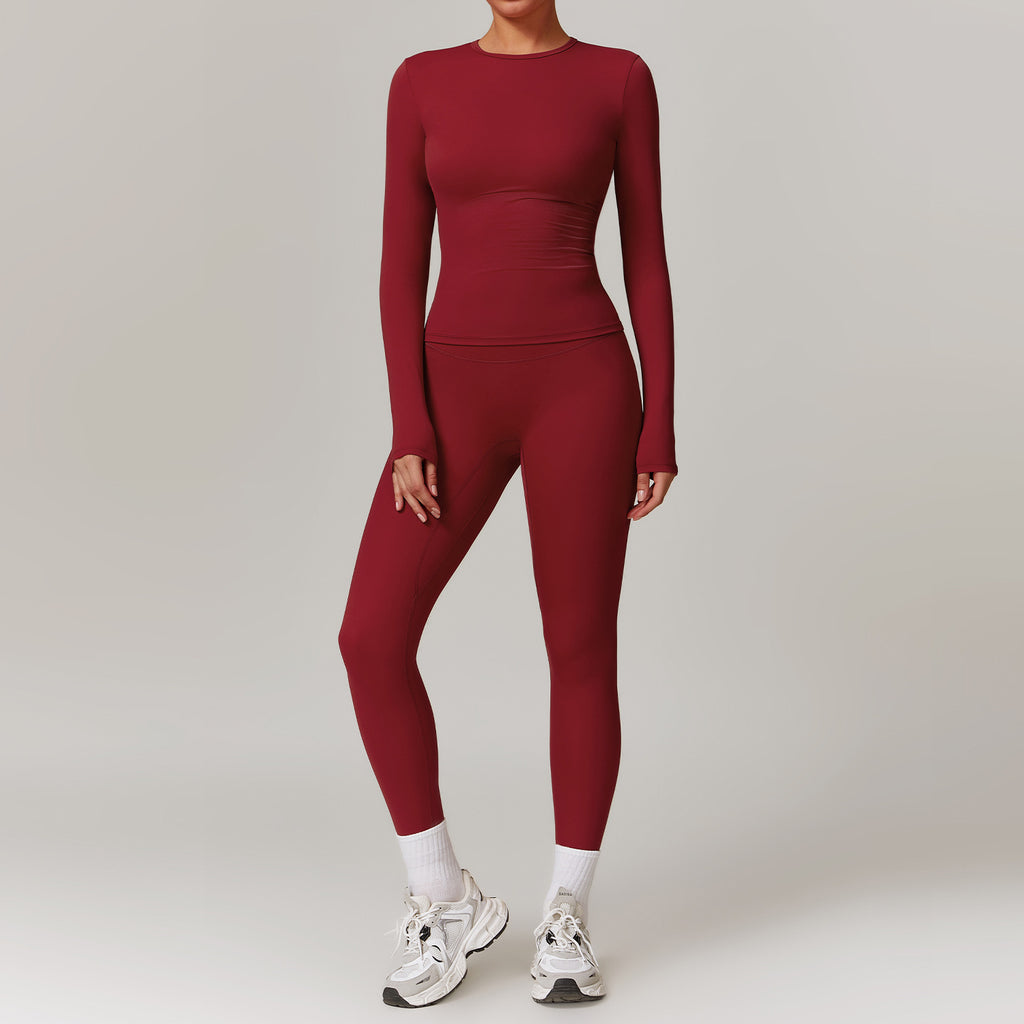Tight-Fitting Brushed Yoga Suit Quick-Drying Fitness Clothes Fitness Long Sleeve Tracksuits Sports Suit Gym Top High Waist Leggings Women Sets Yoga Set