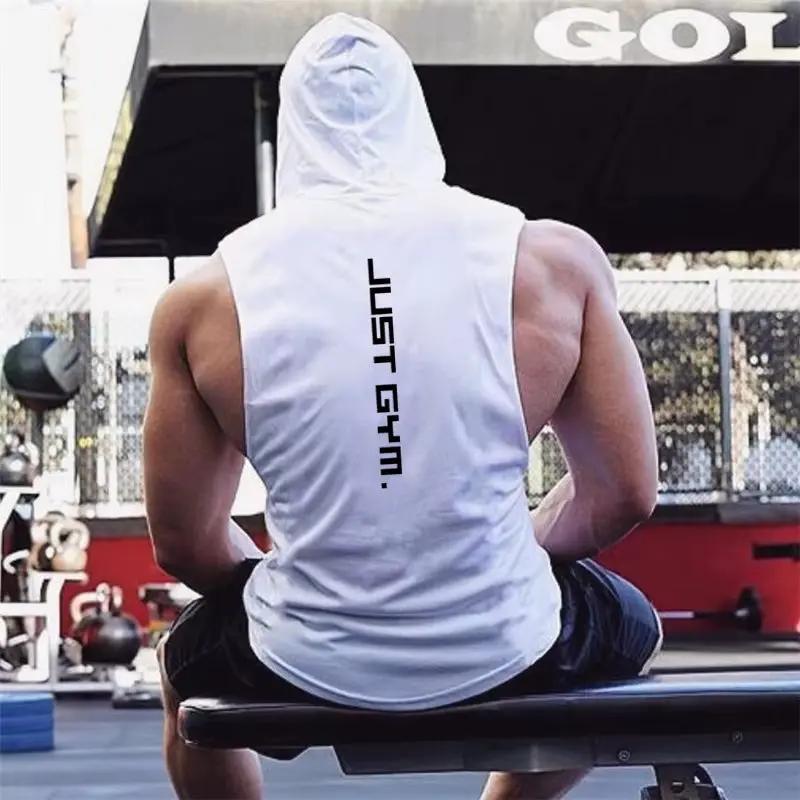 Gym Hooded Tank Top Men Fitness Clothing Cotton Bodybuilding Hoodie Vest Workout Singlets Sports Sleeveless Shirt