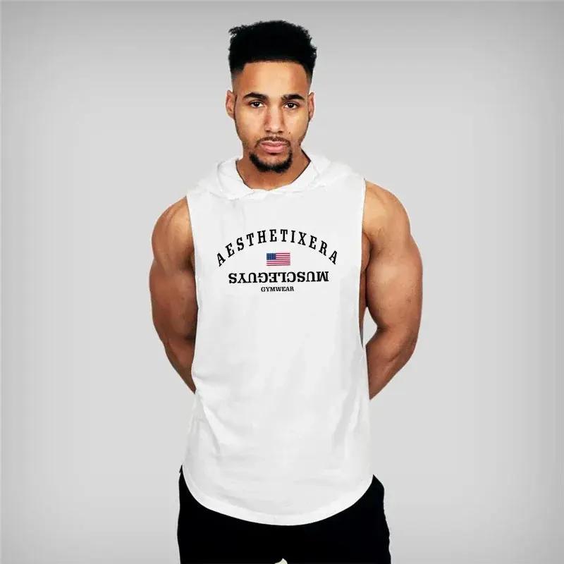 Brand Bodybuilding Stringers Sleeveless Vest Hoodie Gyms Tank Tops for Men Singlets Shirt Cotton Fitness Clothing