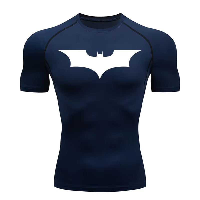 Bat Print Compression Shirts for Men Gym Workout Running Rash Guard Athletic Sport Quick Dry Tshirt Tops Undershirts Baselayers